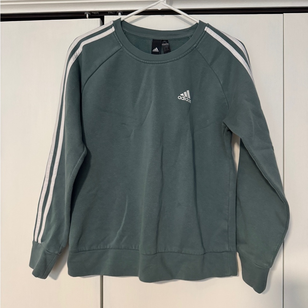 Adidas Women’s Teal Sweatshirt with White Stripes Size M